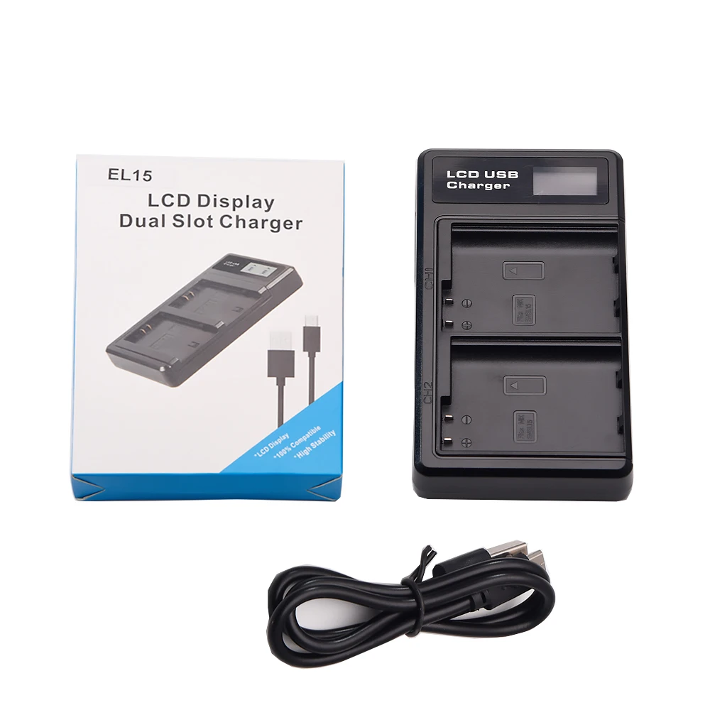 Двойное зарядное устройство USB с ЖК-дисплеем для Nikon EN-EL15 D7100 D750 D7000 D7200 D810 D610 D800 D800E