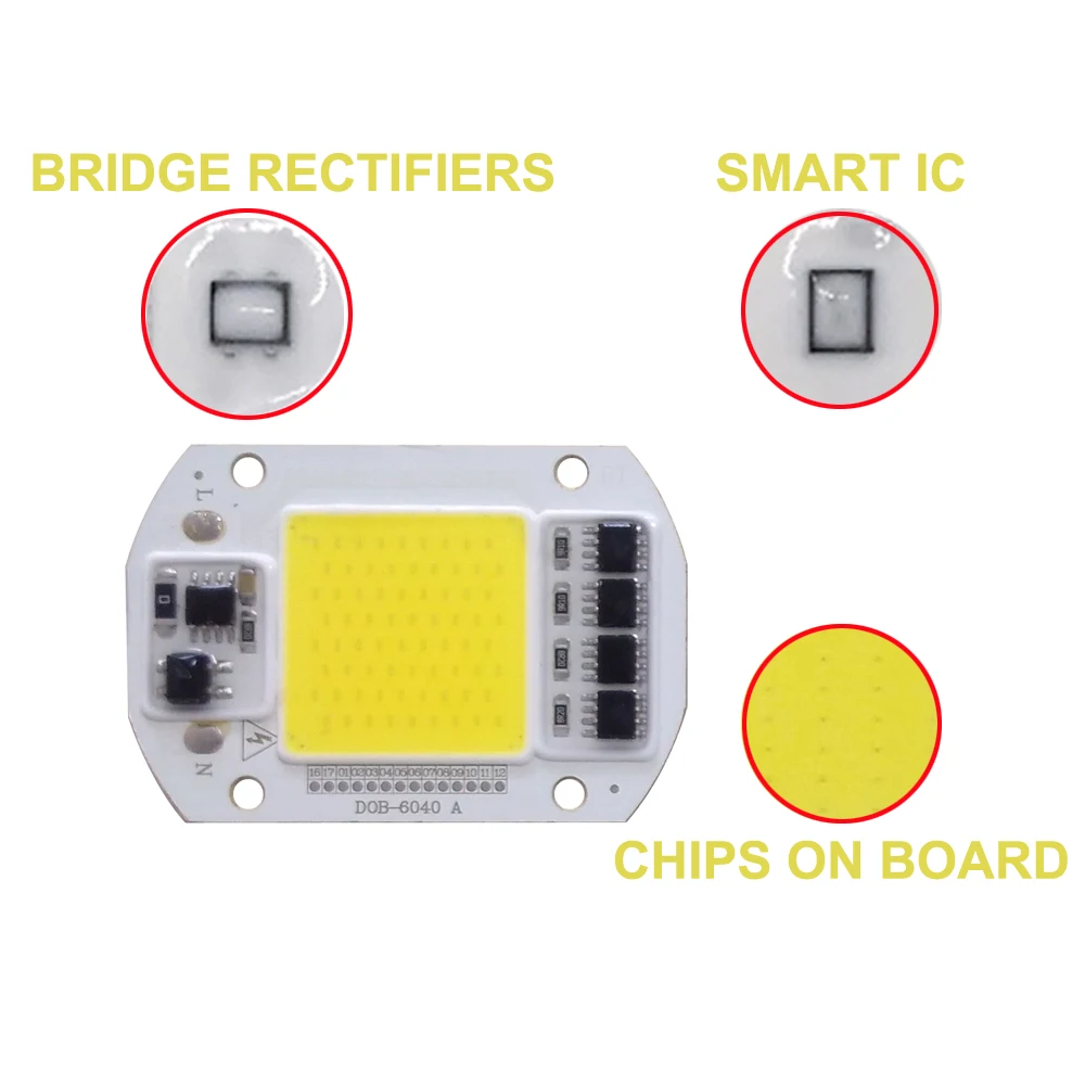 5 шт./лот Светодиодная лампа чип COB 30 Вт 40 50 AC220V Холодный/теплый белый умный IC