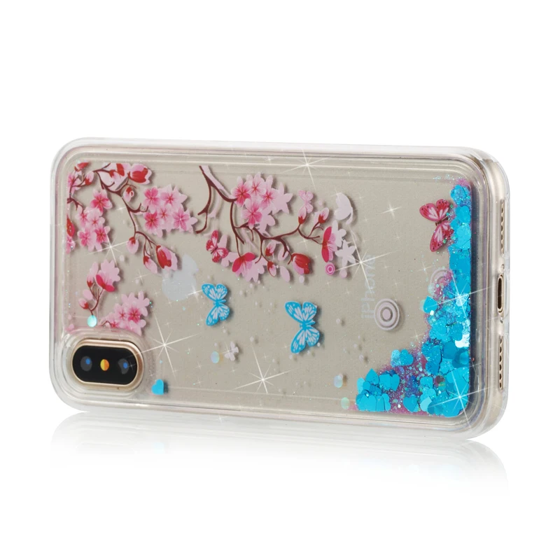 For iPhone Case 4 4S 5 5S SE 6 7 8 x Puls Cover New Glitter love Plum Flower Quicksand Skin Silicon TPU Shell |