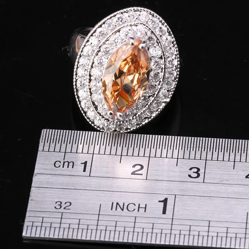 Tantalizing Good-Looking Orange Champagne Morganite Zircon Gems Silver Plated Argent Jewelry Ring Size 6 / 7 8 9 S1513 | Украшения и