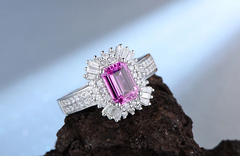CaiMao 1.12ct розовый сапфир и 0.76ct круглая огранка 14 K/Au585 Белое золото обручальное кольцо