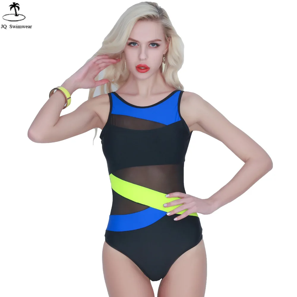 Новинка 2019 сексуальный слитный купальник с высоким воротом Женский сетчатый