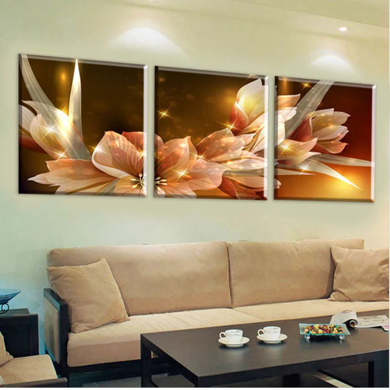 3 Piece Canvas Painting Wealth And Luxury Golden Flowers Art Cheap Picture Home Decor On Modern Wall Prints (Unframed) | Дом и сад