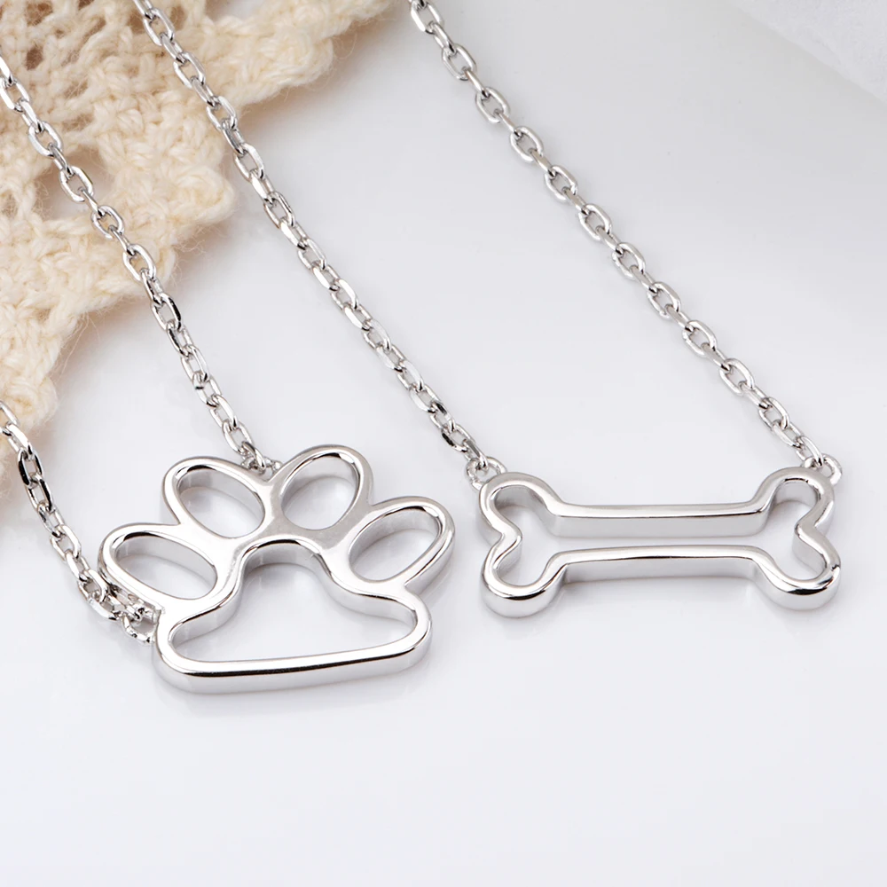 Strollgirl 925 Sterling Silver Dog Paw Bone Pendants &amp Necklaces For Women Hollow Pendant Chain Fashion Jewelry Gifts | Украшения и