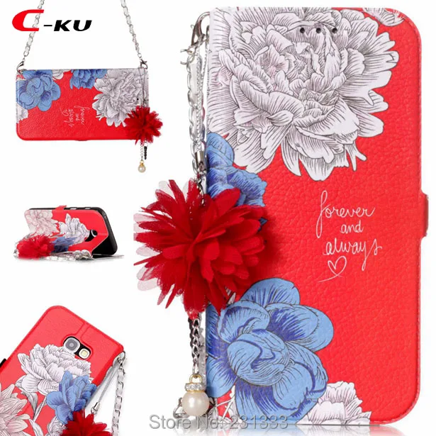 Кожаный чехол кошелек C ku с объемным цветком и бусинами для Huawei P8 Lite 2017 P9 P10 флип из
