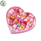 36 шт.компл. разноцветные кольца с животными, цветками и сердечками, Детские кольца с мультяшными рисунками для девочек, с витриной для рождественских подарков