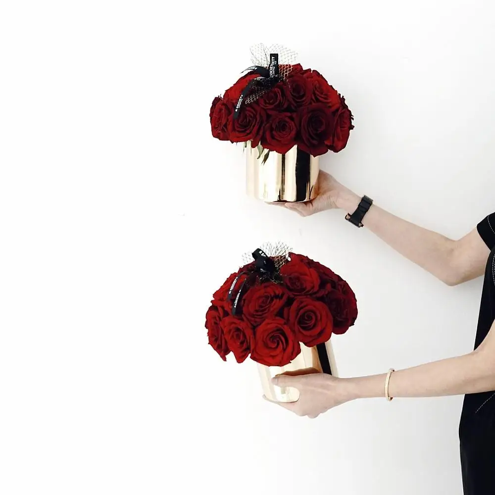 Роскошная блестящая золотистая цилиндрическая ваза железный цветочный горшок