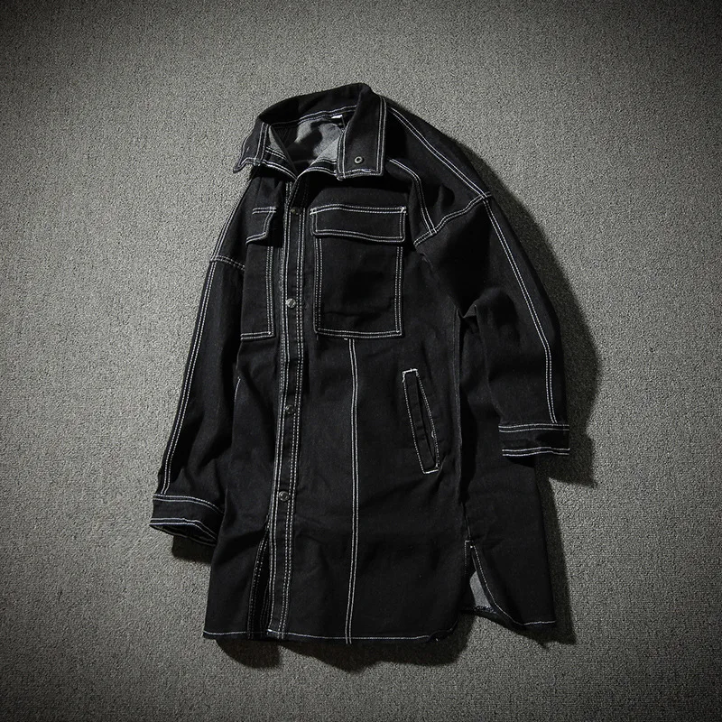 Длинная однотонная джинсовая куртка на пуговицах с искусственным карманом