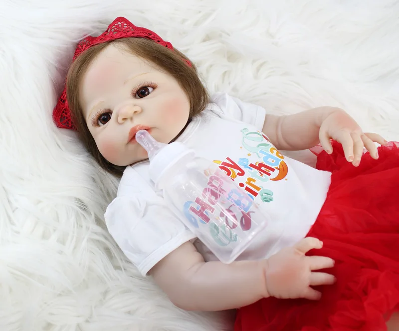 

22" Full Silicone Reborn Doll 55cm Soft Vinyl Newborn Babies Princess Toddler Girl Boneca Rooted Hair Alive Bebe Bathe Toy