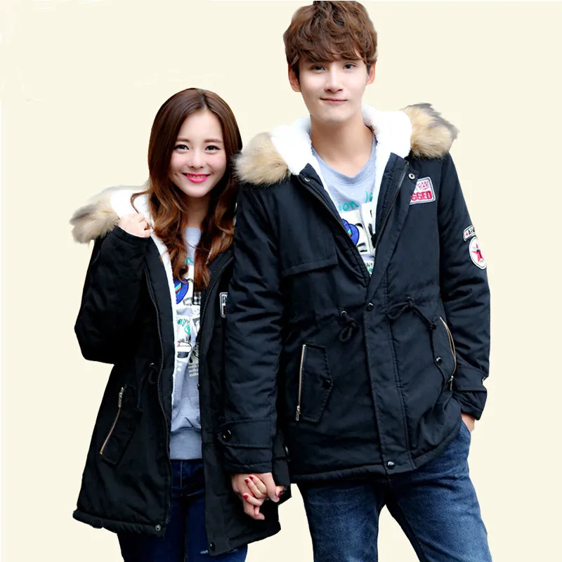 

Winter couple lovers women tide Han wide male large size plus cashmere thicken women 's jacket cotton in the long section