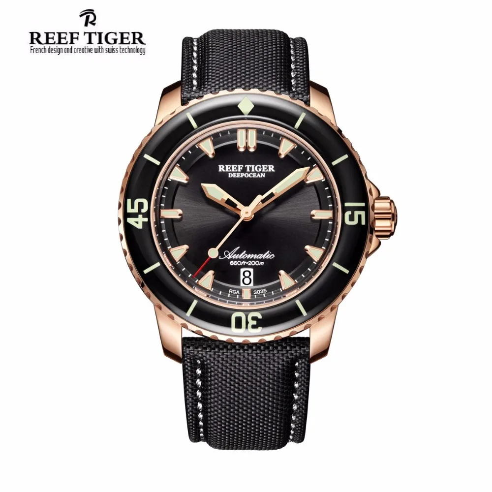 Мужские часы Reef Tiger водонепроницаемые автоматические швейцарские для дайвинга 200