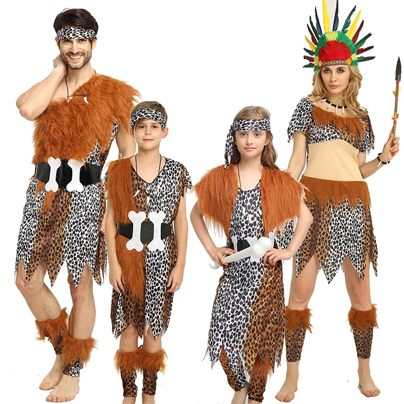 Halloween costumes indigenous primitive cosplay costume adult men and women Indian Leopard savage clothing |