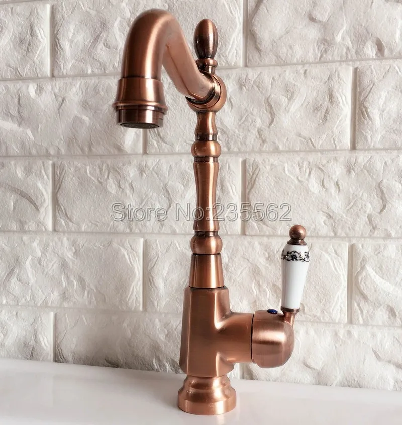 antique red copper kitchen sink faucet washbasin faucets ceramic lever cold hot water mixer bathroom taps deck mounted lnf418 free global shipping