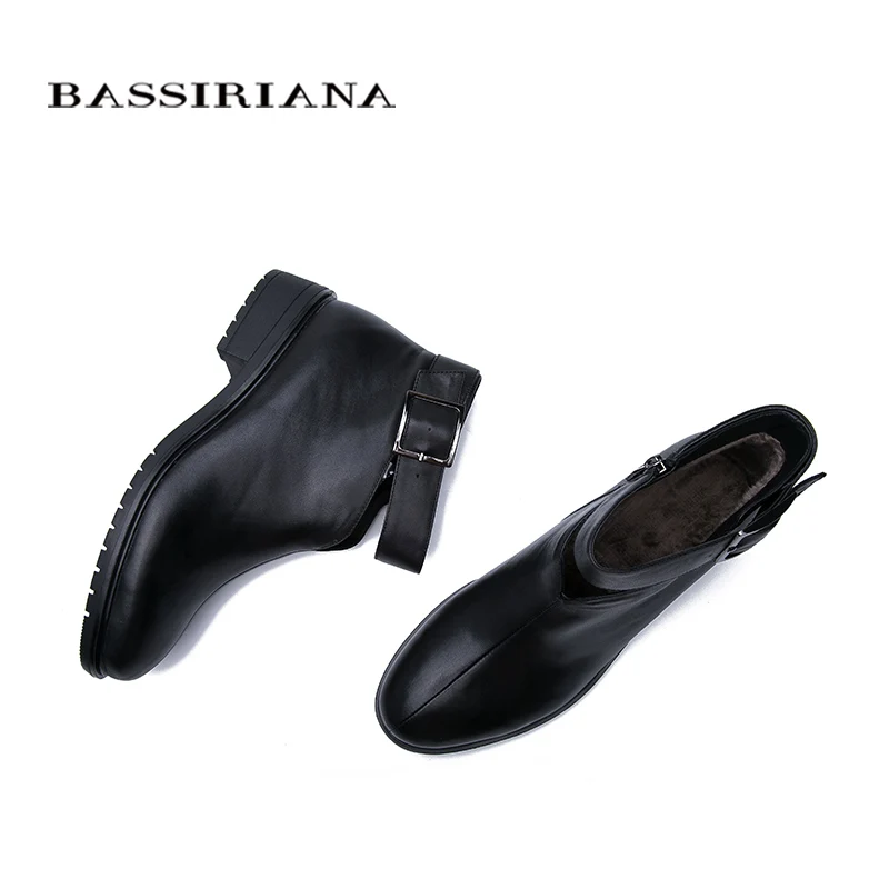 BASSIRIANA / осень и зима новые ботильоны женские кожаные плюшевые сапоги женские большой размер
