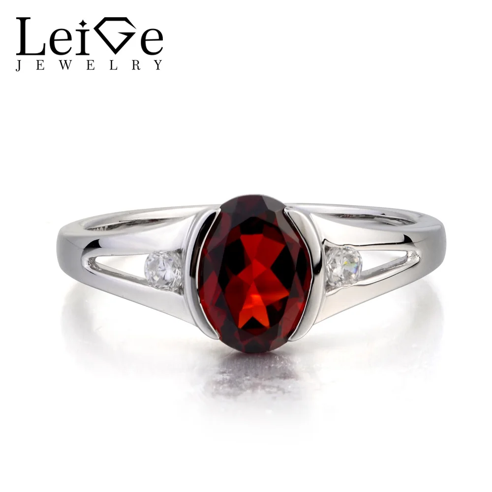 

Leige Jewelry January Birthstone Natural Garnet Ring Wedding Ring Oval Cut Red Gemstone 925 Sterling Silver Ring Romantic Gifts