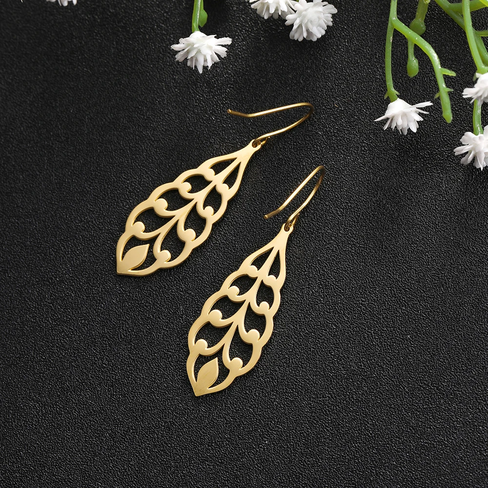 Длинные серьги LIKGREAT в виде листьев из нержавеющей стали для женщин богемные