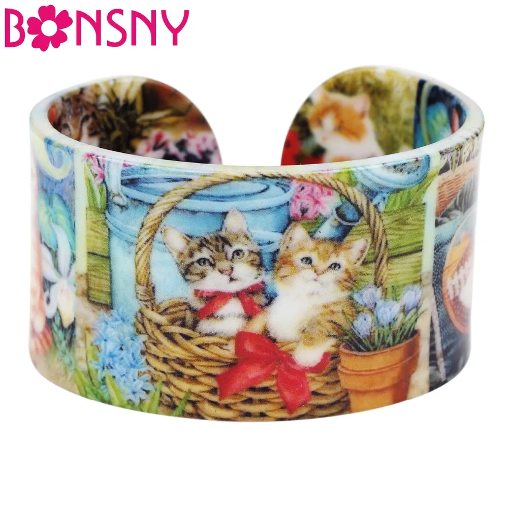 Bonsny пластиковые красочные милые кошачьи браслеты с котенком модные ювелирные