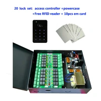 total locker kit 20 locker controllerpower case rfid reader10pcs em card suit for bank bath center private cabinet dt20