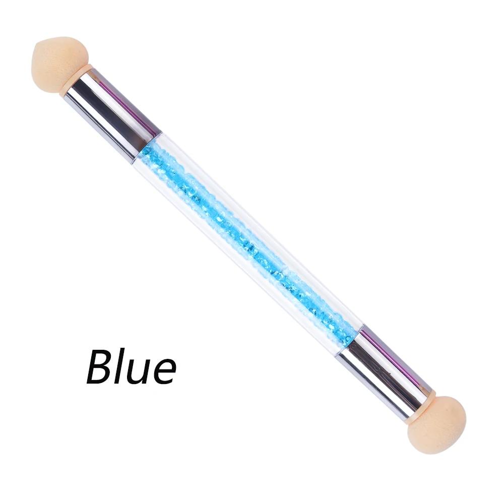 Blue 1 шт. моющийся спонж щетка для ногтей съемная ручка двойная головка Стразы градиентный Цветущий многоразовый инструмент для маникюра BE945 - Цвет: Blue
