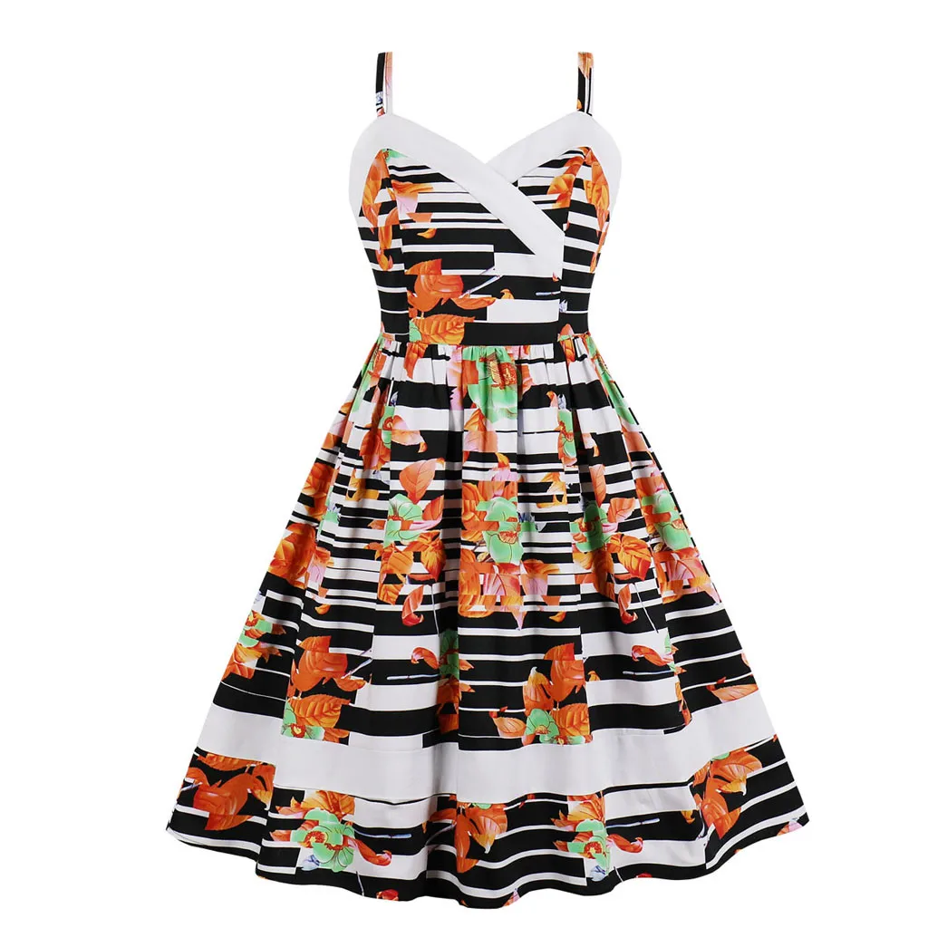 Женское винтажное платье в стиле Хепберн средней длины на бретельках с v образным