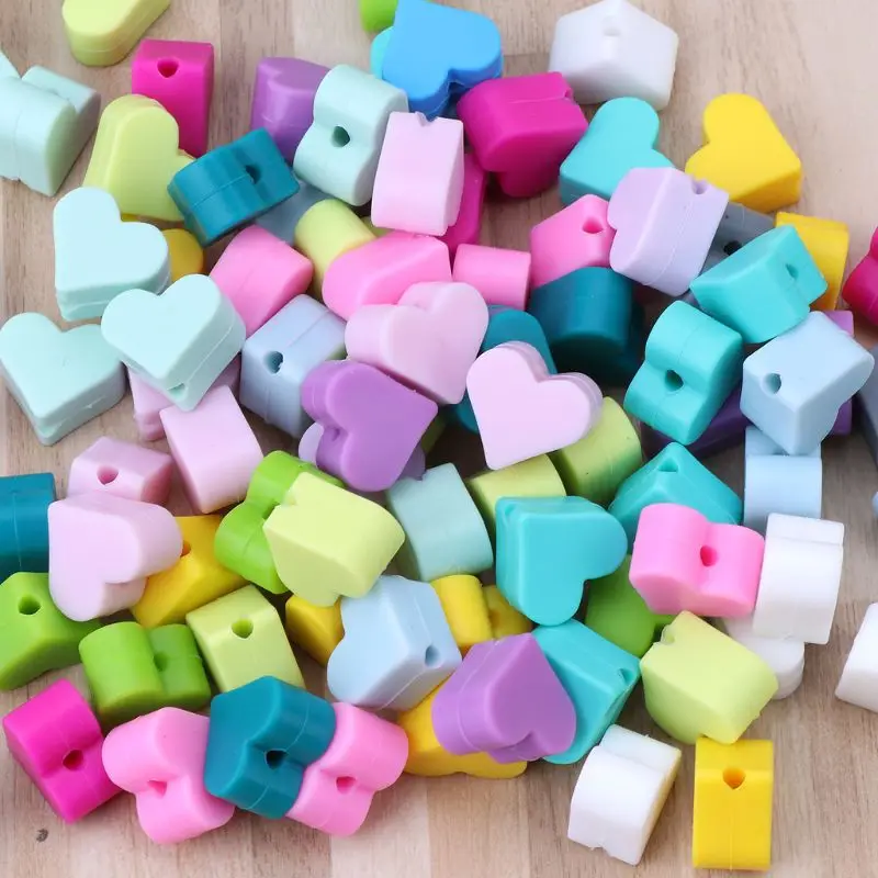 10 шт. Сердце Силиконовый бисер ребенок Прорезывание Зубов Бусины DIY соски цепи