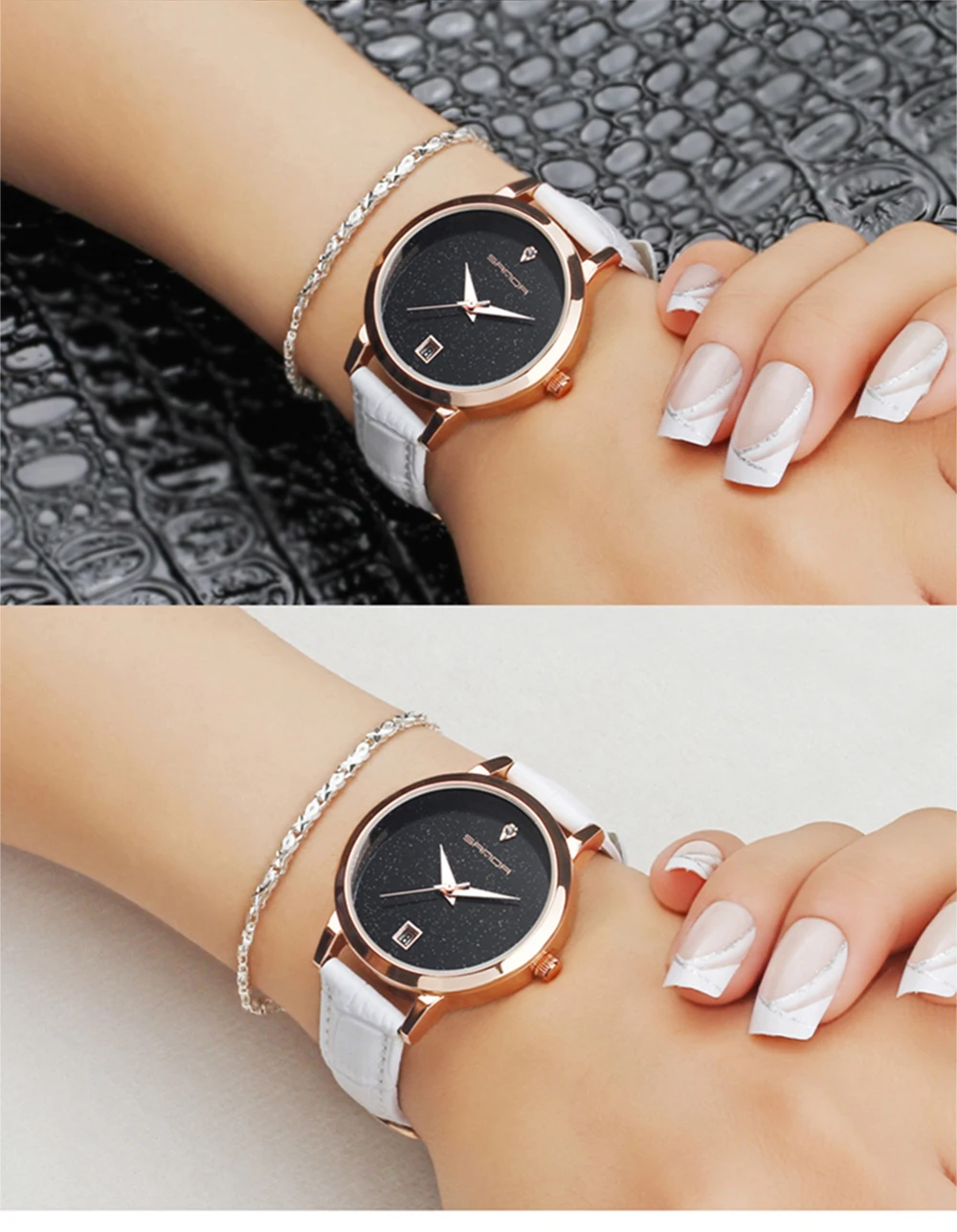 

SANDA Fashion Luxury Shining Star Style Gold Watch Women Leather Women Watches Waterproof relogio feminino relojes mujer 2018