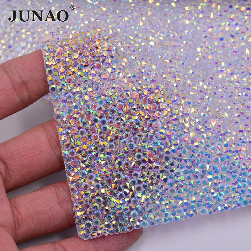 JUNAO 24*40 см Горячая фиксация AB Стразы тканевый лист сетчатая отделка полимерная