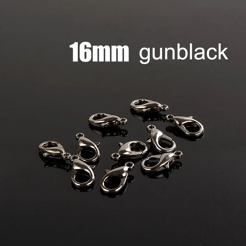 gunblack 16 50 шт. 10/12/14/16 мм Серебряный угольно-черный золотой застежками для изготовления ювелирных изделий Цепочки и ожерелья застежка Разъем Браслет "сделай сам" конец Крючки - Цвет: gunblack 16