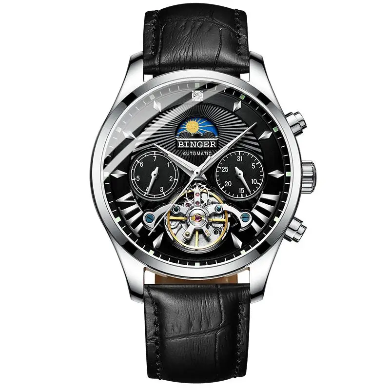 06 Switzerland BINGER автоматические механические часы Tourbillion мужские часы лучший бренд класса люкс Натуральная кожа водонепроницаемые часы relogio - Цвет: 06