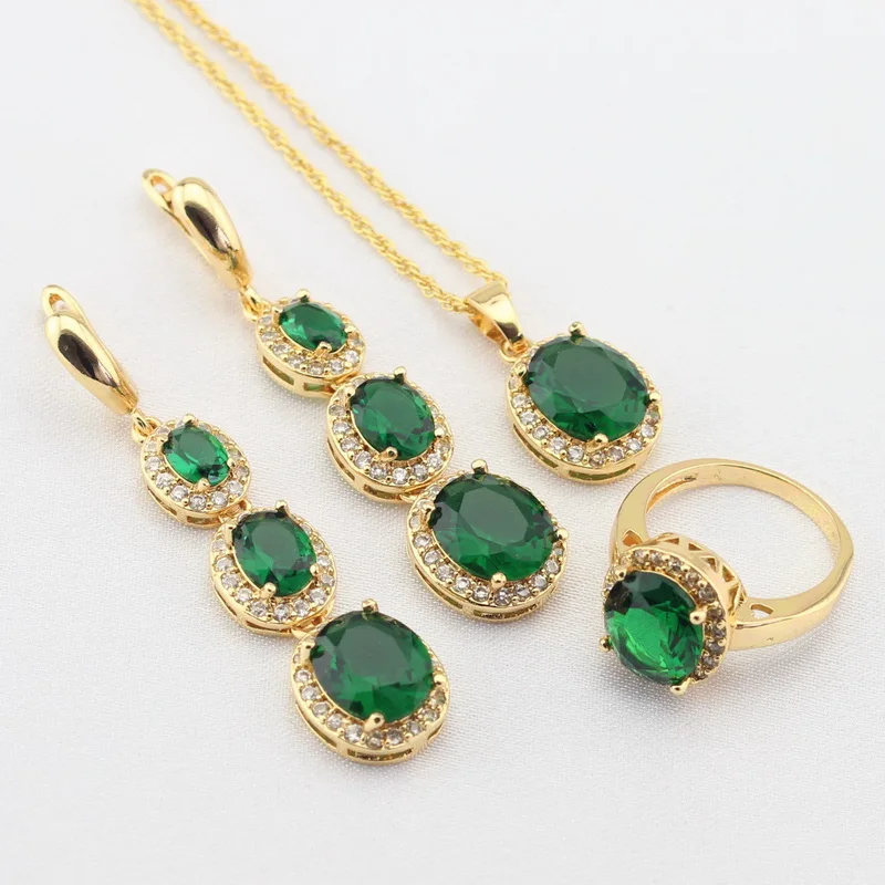 WPAITKYS Женские Ювелирные наборы золотого цвета зеленые камни Белый CZ длинные