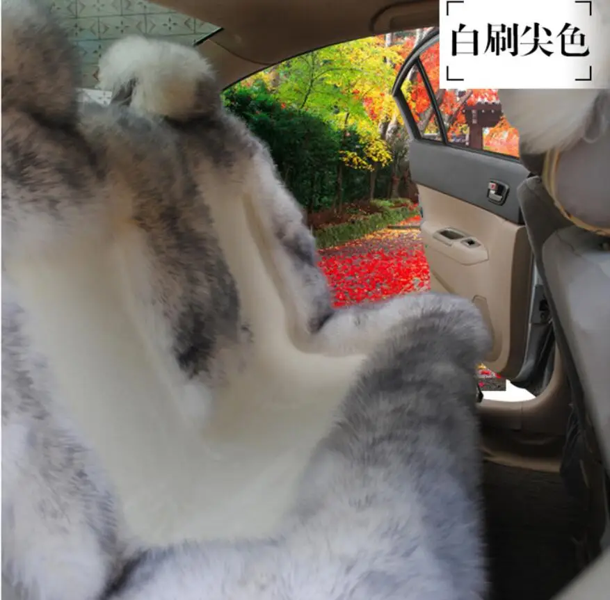 Rear seat White as Натуральный мех, Австралийская овчина, чехол для автомобильных сидений с длинными волосами, универсальная подушка для автомобильных сидений, Меховой чехол для сидений - Название цвета: Rear seat White as