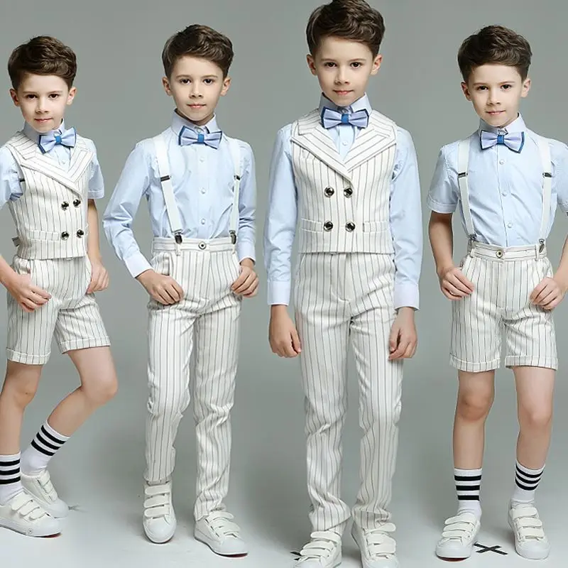Костюм Детский двубортный в полоску модный блейзер с ремешком жилетом брюками