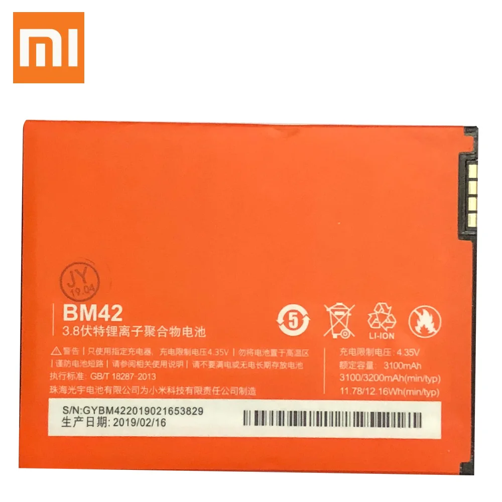Xiao Mi Оригинальный аккумулятор для телефона BM42 Xiaomi Redmi Note 4G Prime Hongmi 3100 мАч