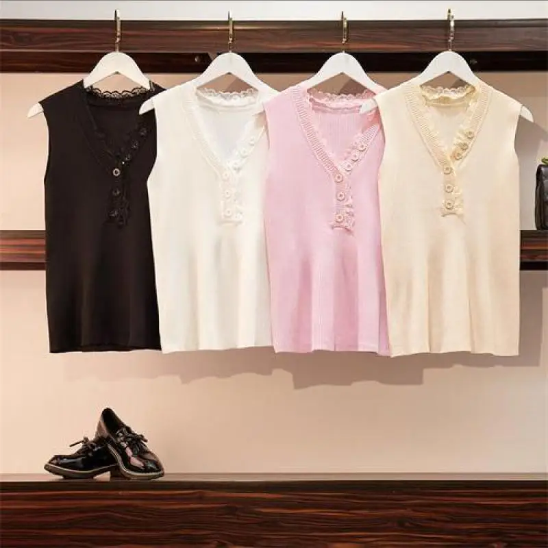 Очаровательная Женская Сексуальная трикотажная жилетка без рукавов с v-образным