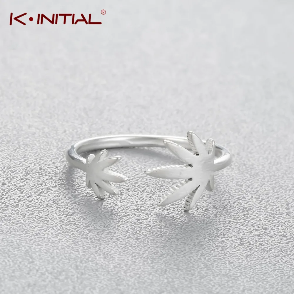 Kinitial модные открытые кольца серебряного цвета с двойным Кленовым листом для