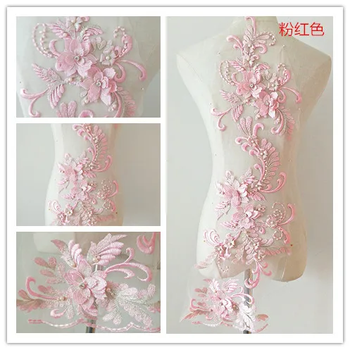 3 шт. Золото Шампанское 3d бисера florals кружево Аппликация, тяжелый вышитый орнамент лиф, разноцветный Тюль патч