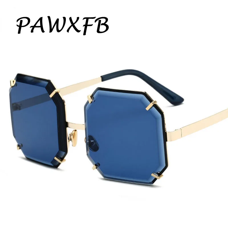 PAWXFB 2019 без оправы Квадратные Солнцезащитные очки для женщин мужчин Ясно Зеленый