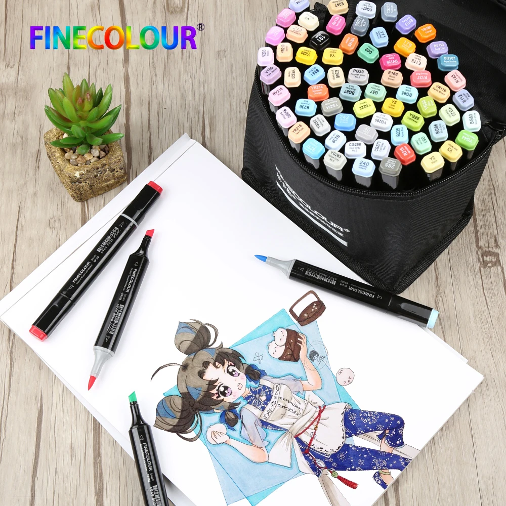 Finecolour EF102 двусторонние Мягкие кисти профессиональные маркеры для рисования
