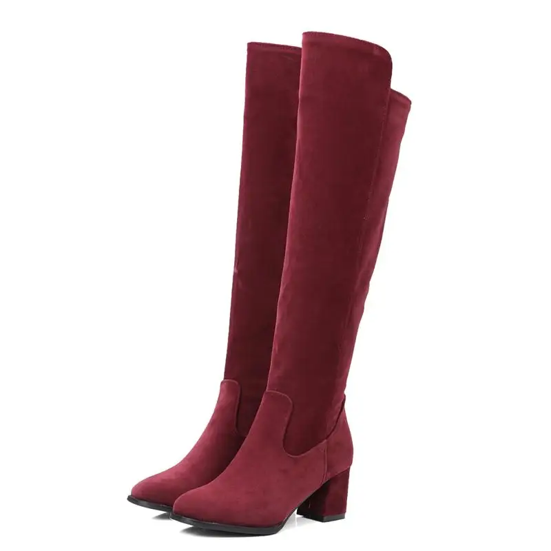 Женские сапоги из нубука Asumer однотонные высокие до колена флока большие размеры