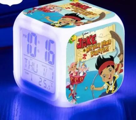 Белый Пластиковые часы horloge digitale Jake и the Never Land Пираты светодиодный Будильник цифровые часы reloj despertador saat reveil - Цвет: Белый