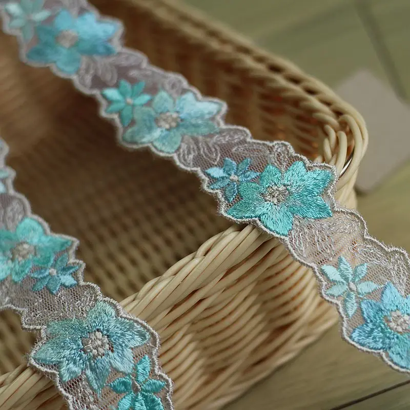 2 ярдов/партия 3 см широкий вышитый Цветочный Тюль кружевная отделка ~ лента