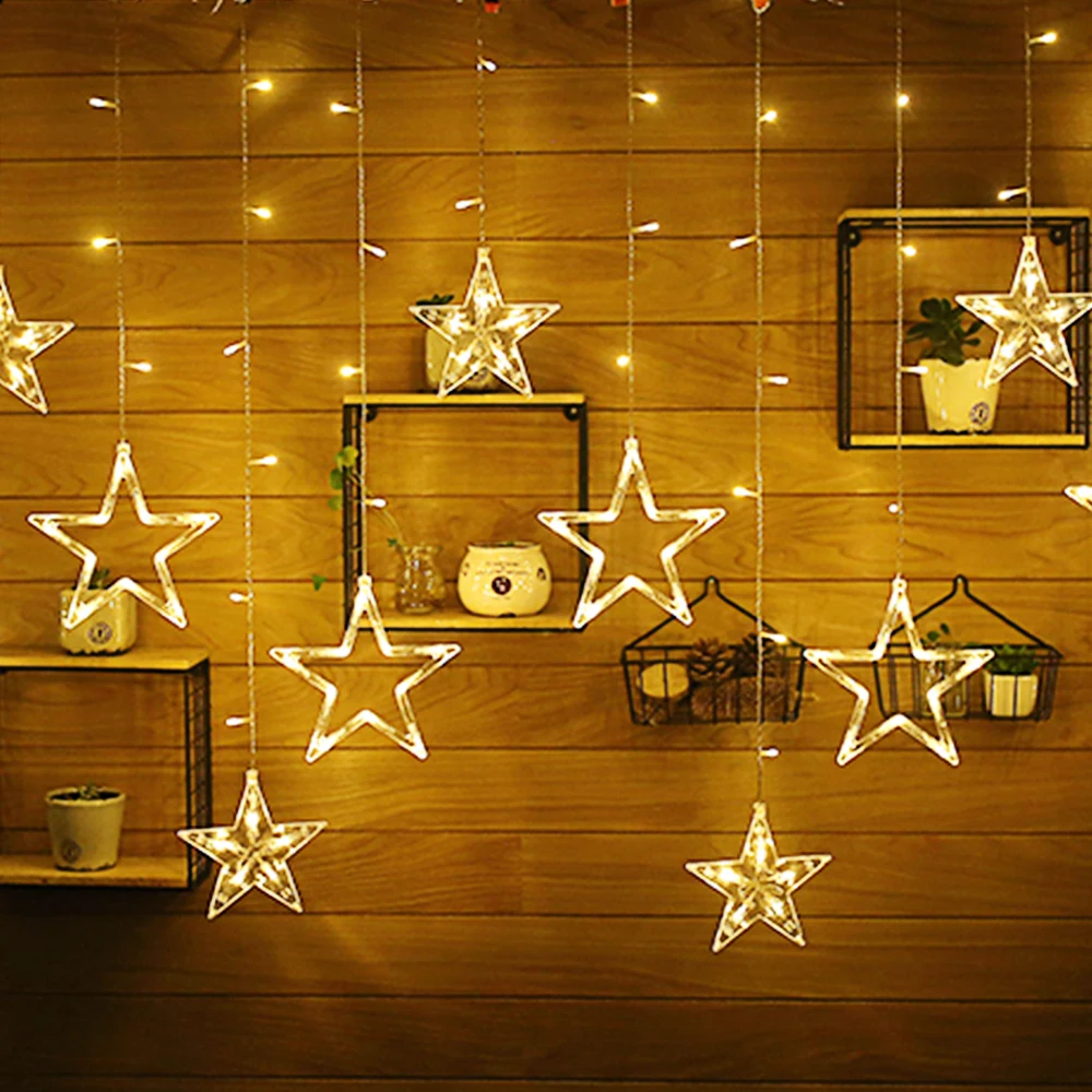 220В Светодиодная гирлянда для праздника новый год пентаграмма звезда занавеска