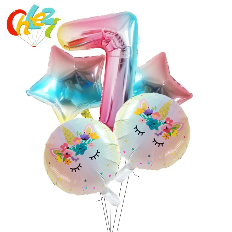 7 5 шт., 1, 2, 3 цифры, вечерние украшения на день рождения, Globos, подарки для маленьких девочек и мальчиков, рисунок единорога из мультфильма, гелиевые шары, детская игрушка для шоу - Цвет: 7
