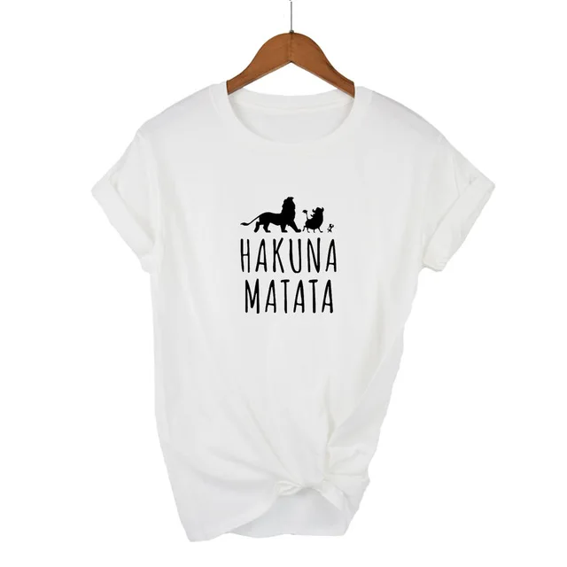 White Hakuna Matata футболка с буквенным принтом Homme Летняя женская футболка с коротким рукавом размера плюс Женский Повседневный Топ из хлопка - Цвет: White