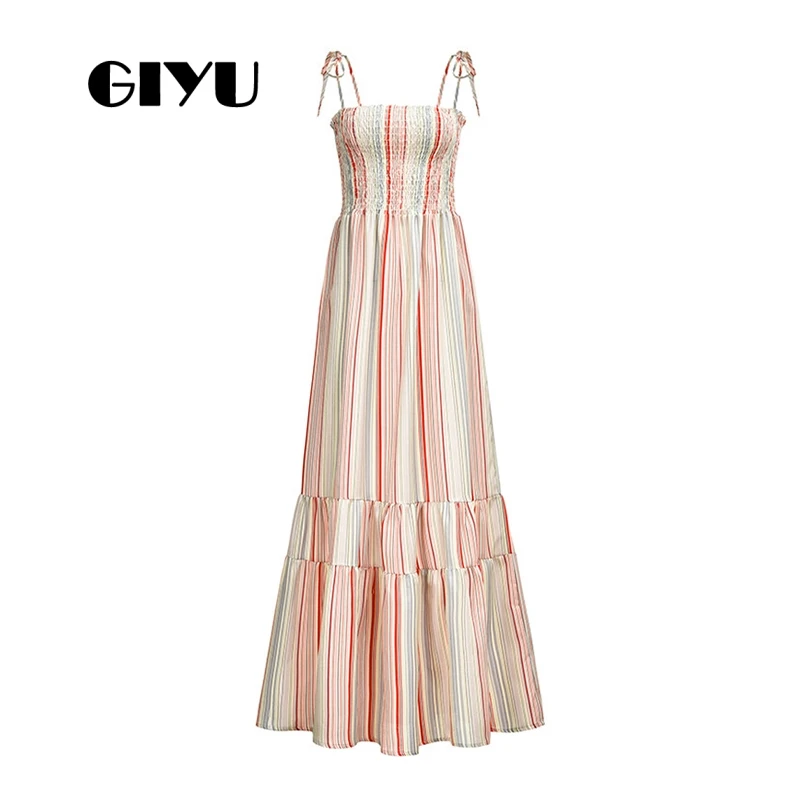 GIYU женское Макси платье с принтом на бретелях длинное Vestido секси галстук-ап