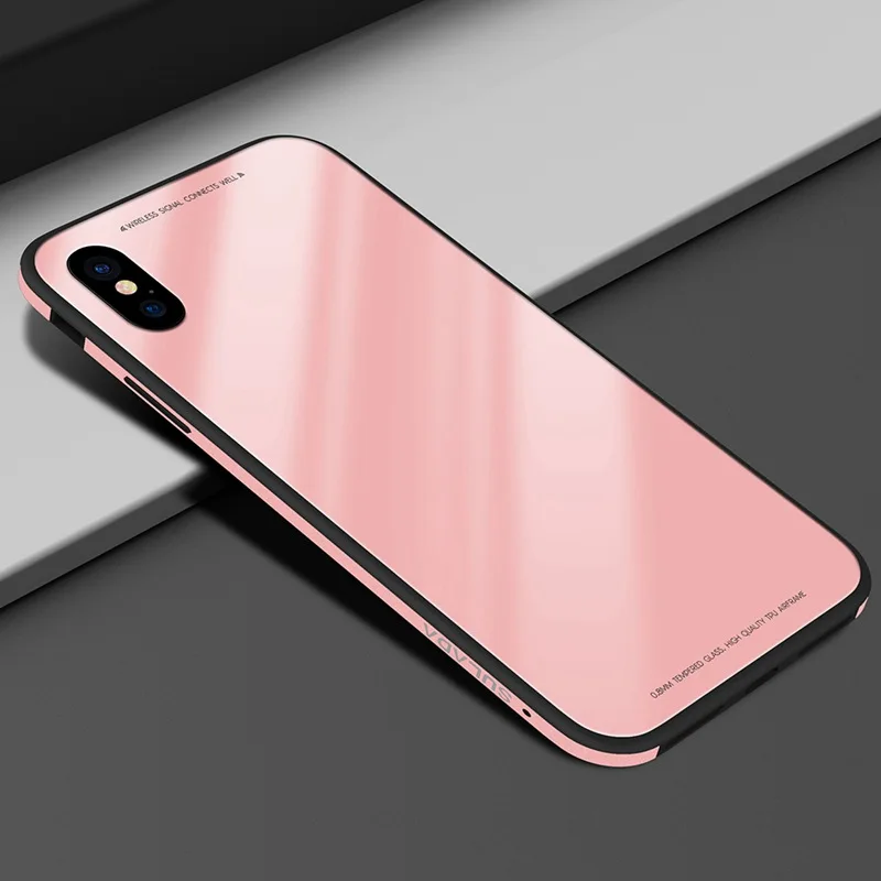 Aluminum Metal Bumper+ Tempered Glass Case For iPhone 11 Pro Max XS Max XR XS X 7 8 6 6S Plus Luxury Shockproof Back Cover - Цвет: Pink