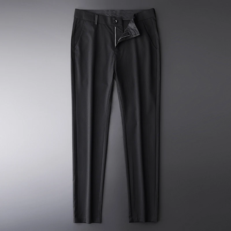 Мужские обтягивающие брюки Minglu черные повседневные деловые с вертикальными