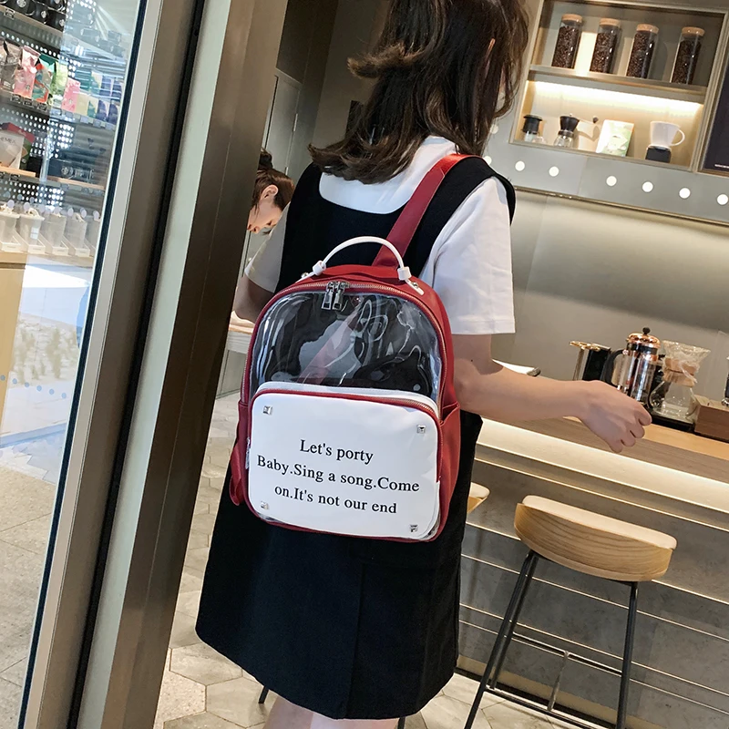 Прозрачный женский рюкзак с милым бантом школьные мини-сумки розового и черного