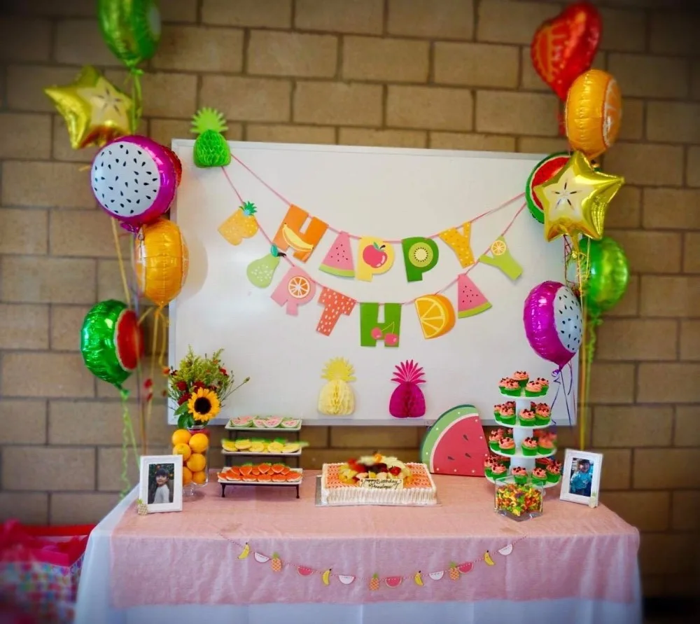 Фрукты с днем рождения вечерние баннеры арбузное яблоко тема гирлянды Детские