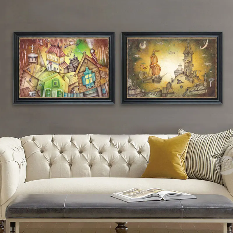 Fantasy City Posters Prints Abstract Fairy Dream Star Wall Art Pictures Retro Room Home Decor Canvas Painting/kids bedroom decor | Дом и сад